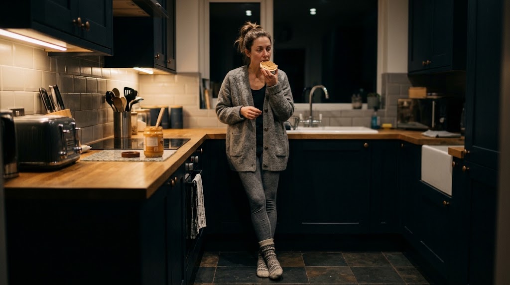 SamaHoole's tweet photo. The day of eating well, by the clock.

6.45am: green smoothie. Two handfuls of spinach, half a banana, almond milk, a scoop of pea protein. The spinach alone carries more oxalate than the body can pass in a day. Nobody mentioned that in the recipe.

7.00am: overnight oats with chia, almond butter and berries. Slow release, says the blog. The oats are sugar with a delay on it. The almond butter is a jar of polyunsaturated fat, and it has been open since March.

9.30am: hungry. Confusing. She had the good breakfast. A handful of mixed nuts, for the healthy fats. More omega-6 than a chip.

10.15am: oat latte from the cart. Oats, water, rapeseed oil.

12.30pm: quinoa bowl. Roasted sweet potato, chickpeas, kale, tahini, a drizzle of dressing that is 90% sunflower oil. Three of the five things in it are on the oxalate list and the other two are the oil.

1.20pm: bloated. This is the fibre working, she has read.

3.00pm: the slump anyway. The one the cereal people get. Dark chocolate, 85%, for the antioxidants. Cocoa is the most oxalate-dense thing in the shop.

4.30pm: rice cakes and hummus. The hummus is chickpeas and rapeseed oil with a picture of an olive on it.

7.00pm: lentil dal, brown rice, spinach stirred through, roasted almonds on top. Her third spinach of the day, her fourth almond.

9.00pm: still hungry, which makes no sense on 2,100 calories of vegetables. Peanut butter on a rice cake, standing up.

11.30pm: awake. Her hands and feet are cold in a warm room. Her knee aches and she blames the running.

Six feeds, one long crash, cold feet, a knee, and a body quietly stacking oxalate crystals and rancid seed fat in the places it keeps them.

At the doctor's she is told her diet is excellent and the tiredness is probably stress.

She did everything right. The instructions were wrong.