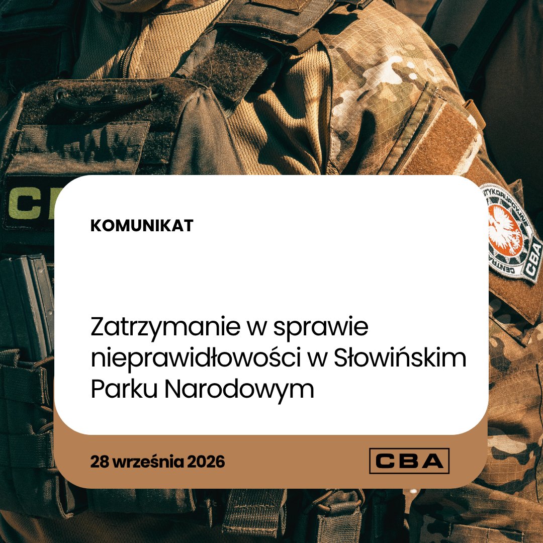 CBAgovPL's tweet photo. Funkcjonariusze CBA zatrzymali jedną osobę w sprawie złożenia obietnicy korzyści majątkowej. W tle nadużycie uprawnień pracownika Służby Parku Narodowego. Postępowanie nadzoruje @Prok_Okreg_SLU.

Wiecej szczegółów ➡️ https://t.co/cpy41bvMCQ https://t.co/L4bXZKoB1r