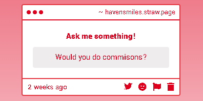 HavenSmiles1's tweet photo. Been meaning to make and release a commission sheet especially since the only stuff I HAVE been doing are commissions 😭 Only things I could think of really are adding some strict rules due to people trying to scam me out of free work. https://t.co/KiYlNszbDl