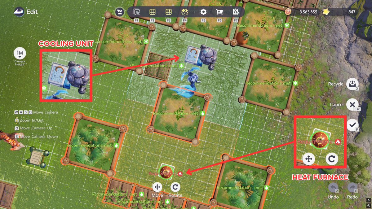 Aniimo_Game8's tweet photo. 💡 Homeland Farming Tip: Create Intermediate Temperatures!

Farm smarter by placing temperature units on different sides of your plots. You can create multiple growing conditions without needing each unit to cover the entire area.

✦ Scorching +  Cool = Warm
✦ Freezing +  Warm = Cool

For example, you can have a Scorching Heat Furnace affecting one part of a tree plot and a Cool Cooling Unit affecting another part. The plot will count as Warm, allowing you to grow Chestnuts, while the Furnace's Scorching zone can still be used to grow Sugarcane.

The same works for colder temperatures. Have a Freezing Cooling Unit touch one part of the plot and a Warm Heat Furnace touch another. The plot will count as Cool, allowing you to grow Apples, while the Freezing zone can still be used to grow Maples.

📌 NOTE: Your plot doesn't need to be completely inside a temperature zone. As long as any part of the plot is touched by the AOE, that temperature will affect the entire plot.

#Aniimo #Homeland #AniimoHomeland #RV @Aniimo_EN