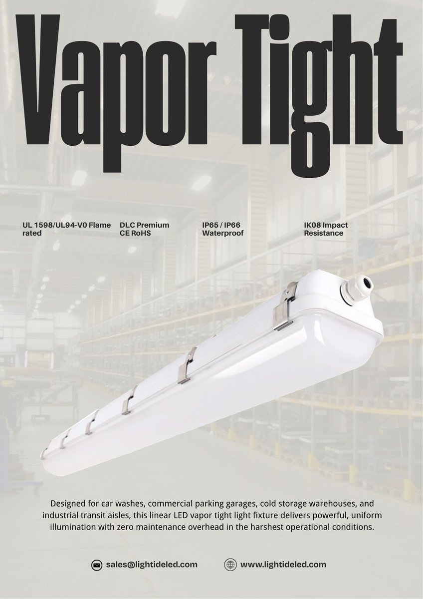 AndyLightide's tweet photo. Our Linear LED Vapor Tight fixtures drastically reduce your time on the lift. Featuring toolless entry and continuous-run (daisy-chain) wiring, your crews can seamlessly connect entire corridors in a fraction of the time. #LED #LIGHTING https://t.co/vlMIChW4fn https://t.co/CVVmCxkRBy