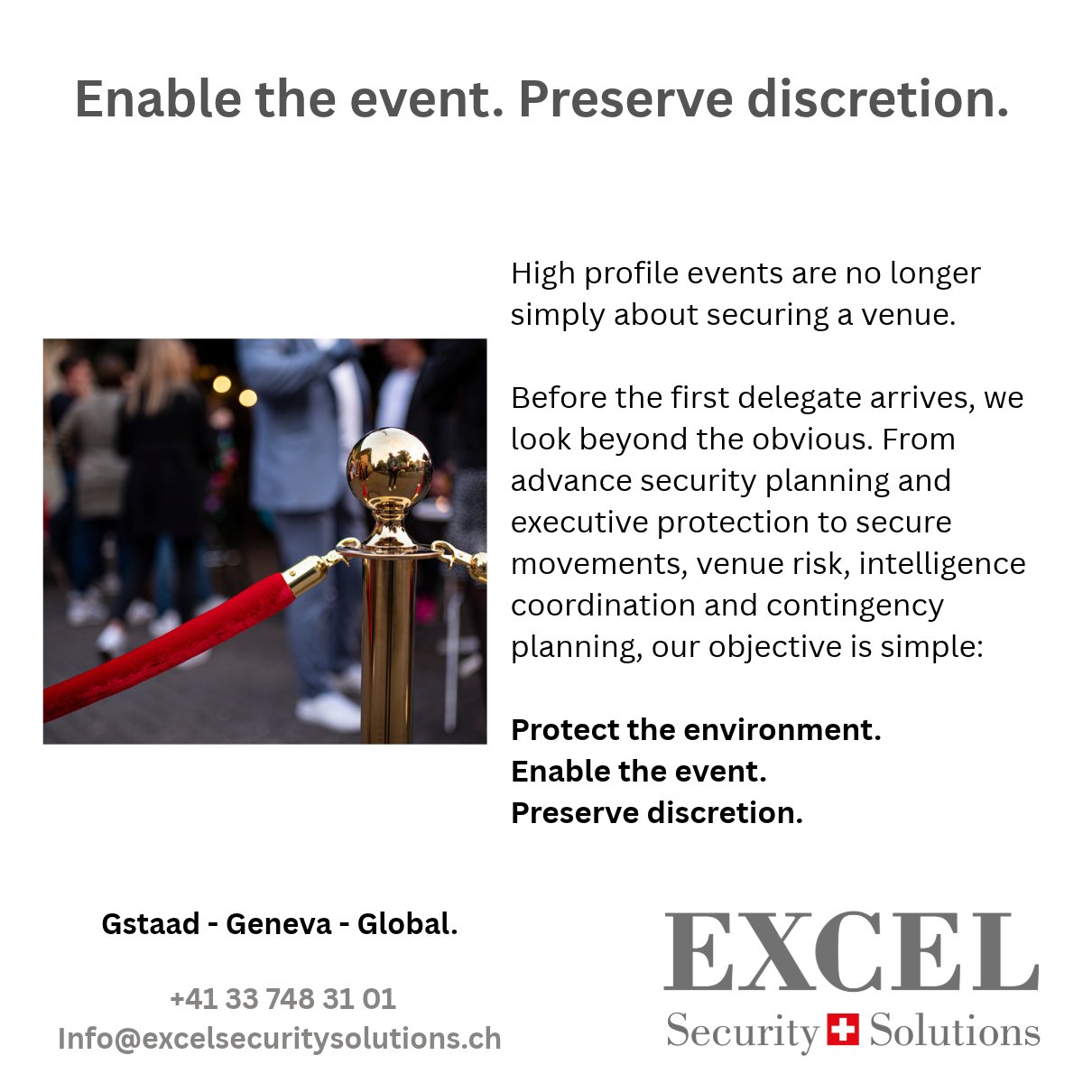 Excel_Sec_Sol's tweet photo. From the initial security assessment to event close-down, we help create a secure, controlled, and discreet environment without compromising the experience of your guests.
Because at an international event, security should be visible where it needs to be.

#ConferenceSecurity https://t.co/NvtGoExDqg