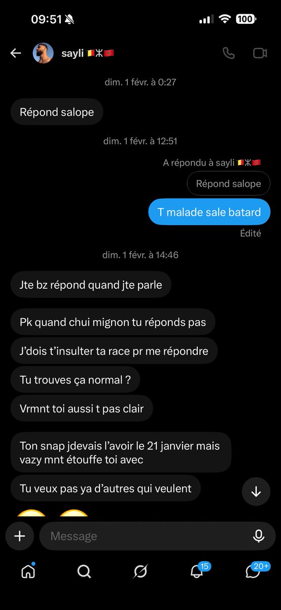 gare2roubaix's tweet photo. J’ai la flemme d’aller plus loin dans la conv mais en bref c’est un forceur de bz jcomprends mm pas que yait des zgeg qui le défendent alors que qd il sfait recal sa seule défense c soit d’insulter soit d’essayer d’afficher https://t.co/a1KQTOPIdQ