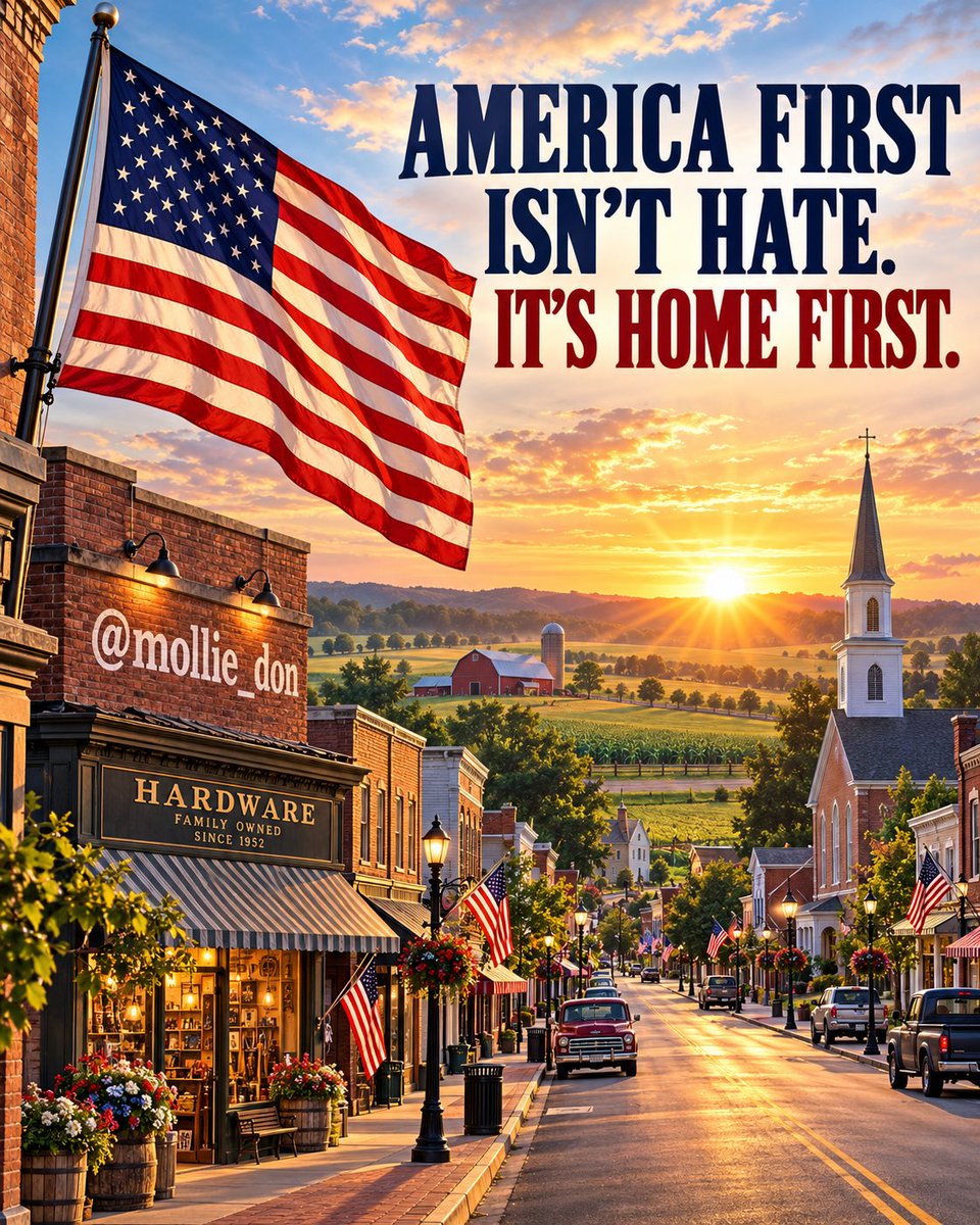 mollie_don's tweet photo. They call us hateful for saying America should come first.

Conservatives have been smeared as racist, cruel, and xenophobic for wanting secure borders, laws enforced, and Americans put first.

Loving your country and protecting your home isn’t hate. It’s something to say proudly. 🇺🇸

Tell them what America First means to you.