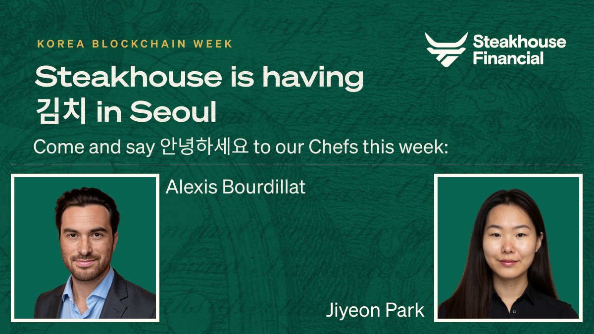 SteakhouseFi's tweet photo. Steakhouse Chefs are in Seoul this week for Korea Blockchain Week 🇰🇷

Catch us around or reach out to book a sit-down. https://t.co/6pWhxgGWwo