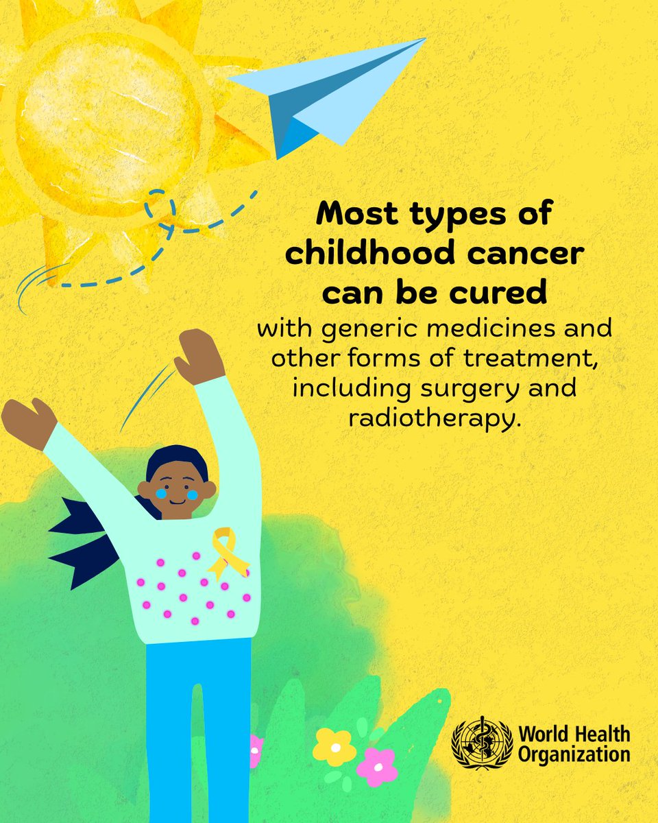 WHOEMRO's tweet photo. Did you know?

#ChildhoodCancer is rare but can happen.

And the good news is: 
most children with cancer can survive with treatments that already exist today. Generic medicines, surgery, and radiotherapy can offer many children a real chance of recovery.

When childhood cancer services are within reach, more than 80% of children can be cured.

#ChildhoodCancerAwarenessMonth