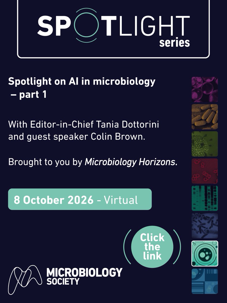MicrobioSoc's tweet photo. Register for Spotlight on AI in Microbiology on 8 October, where Editor-in-Chief Tania Dottorini and infectious disease expert Colin Brown will discuss the opportunities and challenges AI presents across the field. Register now: https://t.co/1GOY3U3Rdk https://t.co/eTgEKrTQVd