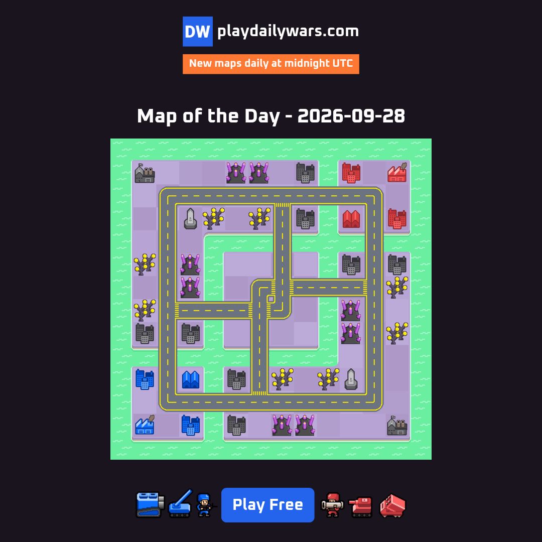 PlayDailyWars's tweet photo. MAP OF THE DAY — 2026-09-28

Play now: https://t.co/iWDFHfj2hH

Can you complete it in the fewest days and claim the top spot on the leaderboard?

#dailygames #dailywars https://t.co/yIexkarKSQ