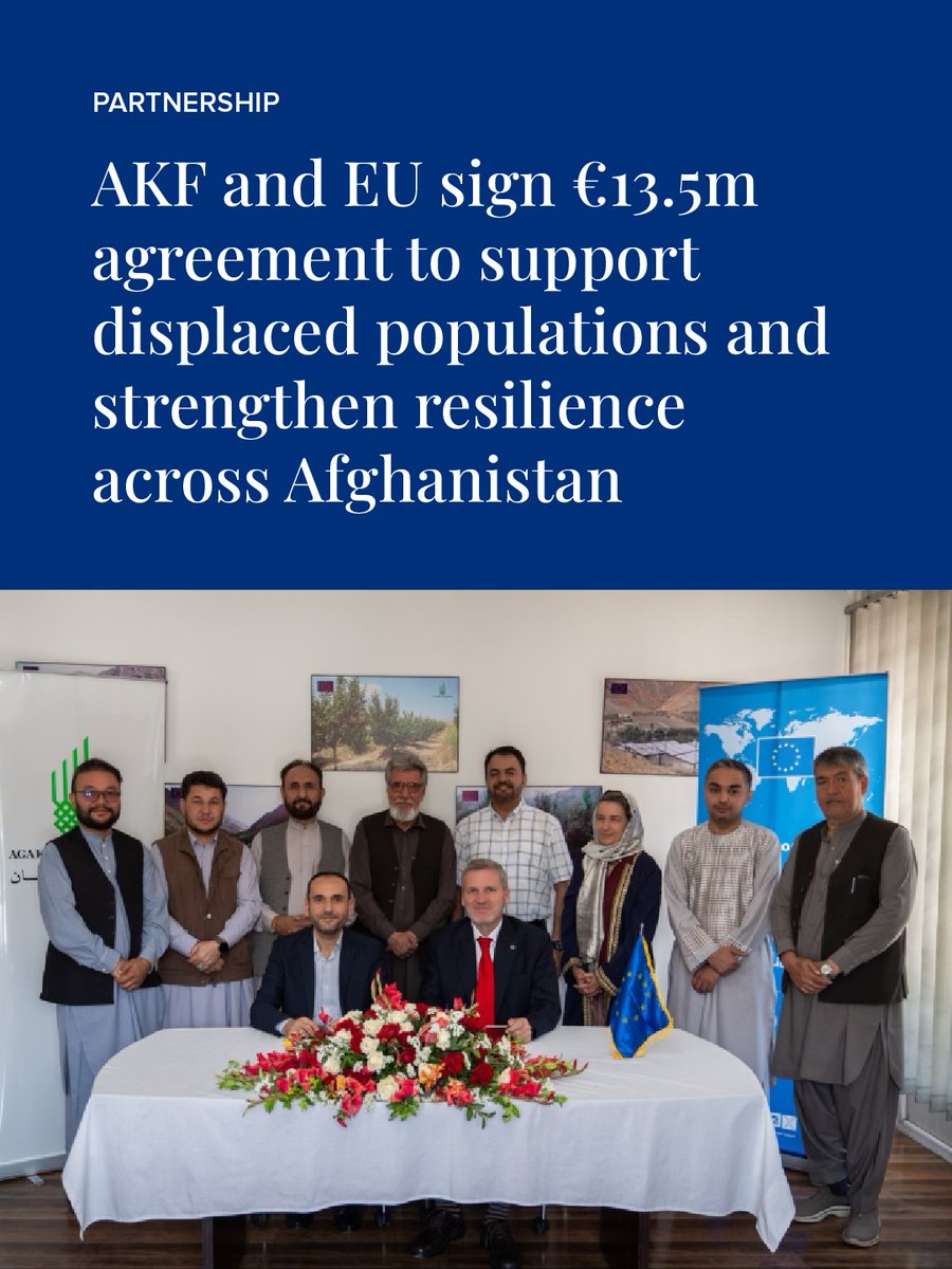 AKF_Global's tweet photo. 🤝 AKF is proud to partner with the @EUinAfghanistan on a new €13.5m initiative to support displaced persons (IDPs), strengthen resilience and create economic opportunity across #Afghanistan.

Over the next three years, the programme aims to reach more than 83,000 people directly, and a further 582,000 indirectly, through three key areas of inclusive development:

🌱 Climate resilience and agriculture
📈 Economic growth and employment
💪 Community resilience and sustainable reintegration

Operating across 10 provinces, the programme will emphasise support for youth, women, vulnerable host communities, returnees and IDPs, helping to strengthen social cohesion.

This collaboration reflects AKF and the EU's shared commitment to supporting vulnerable communities across Afghanistan and creating pathways towards a more resilient and prosperous future.

🔗 Read the full story here: https://t.co/cvs49xeAzt

#AKF #IDPs #SustainableDevelopment