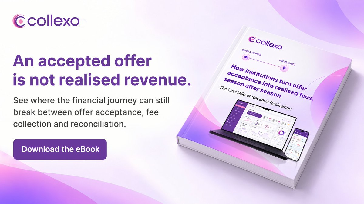 collexoind's tweet photo. An accepted offer shows intent. Realised revenue comes when the fee is collected, mapped, and finance-ready. Our latest #insightsByMeritto eBook explores how institutions can close these gaps across the academic year. Download your copy now: https://t.co/pTNtwnOAwS https://t.co/5ZxzIFAMTG