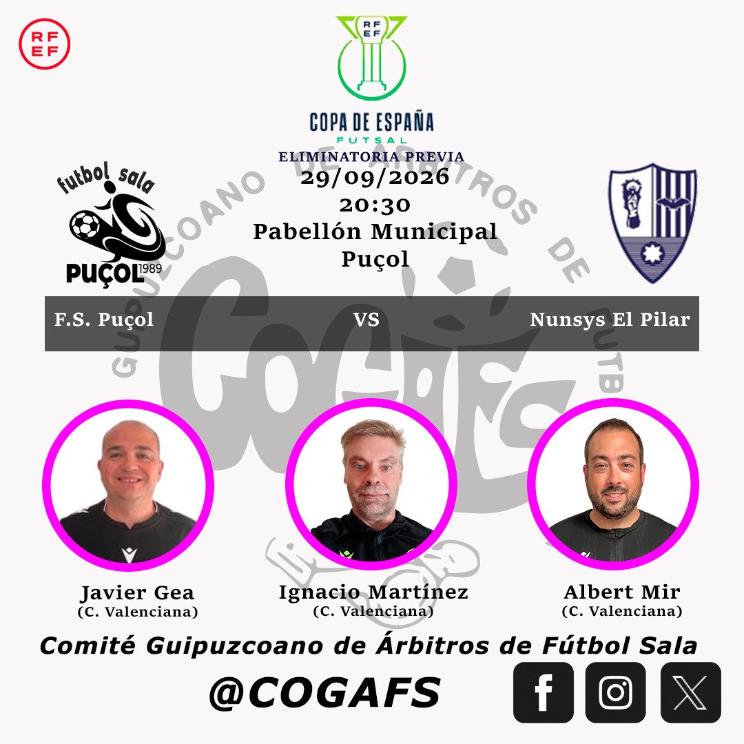 CoGAFS's tweet photo. 🏆 Copa de España | Eliminatoria Previa
#futsal #aretofutbola #futsalreferee #copadeespañafutsal #cogafs https://t.co/pDpLQBuDQY