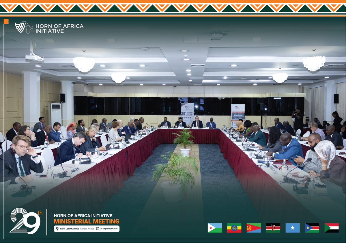 MoF_Somalia's tweet photo. This morning H.E. Minister @BihiEgeh is chairing the 29th meeting of the Horn of Africa Initiative ministerial meeting in Nairobi. The meeting is focused on advancing trade in the Horn and is attended by key bilateral and multilateral partners along side member governments. https://t.co/M44OGcHf2J