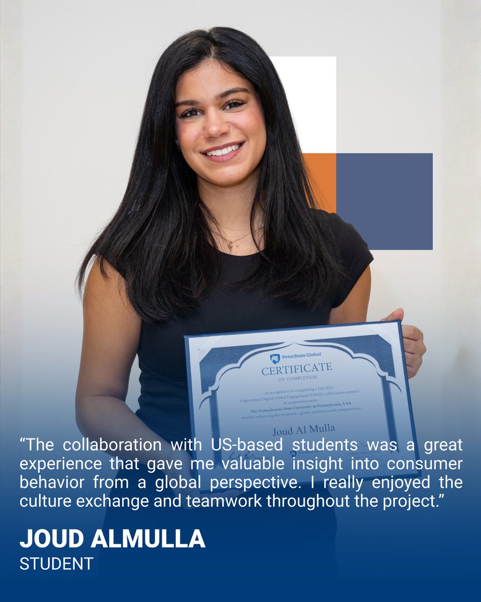 AU_Kuwait's tweet photo. We are proud of our College of Business (COB) students, who gained valuable global perspectives on consumer behavior through an engaging international collaboration with students from the PennState Global in the United States.

#au_kuwait https://t.co/bGbHAeU8Qq