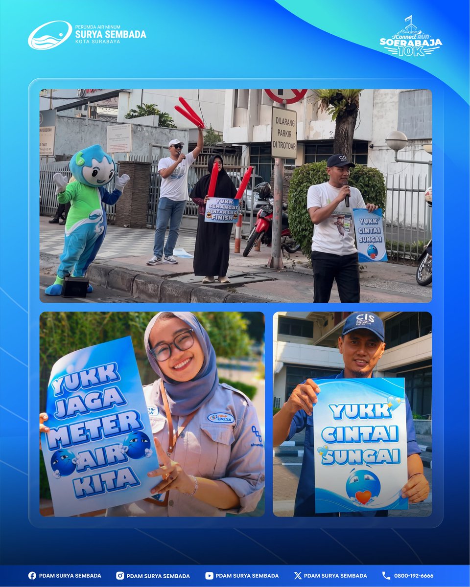 PDAMSurabaya's tweet photo. Perumda Air Minum Surya Sembada Kota Surabaya bangga bisa mendukung keseruan JConnect Run Soerabaja 2026 yang berlangsung pada Sabtu - Minggu, 26 - 27 September 2026 di Balai Pemuda Surabaya.

#PDAMSuryaSembada #JConnectRunSoerabaja2026 #Soerabaja10K #CISPDAM #beritapdamsby https://t.co/6CVfXdgOYj