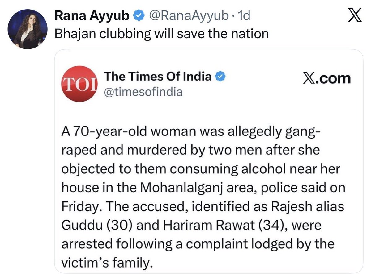 KhalidBaig85's tweet photo. I really don't understand what more freedom do likes of Rana and Arfa want?

Ancestors carved out Pakistan and you make a career in Journalism in India today by propagating daily Muslim Victimhood and attacking any remote symbols of Hindu faith.

The kind of hate they sell, to earn a living, must make them miserable souls.