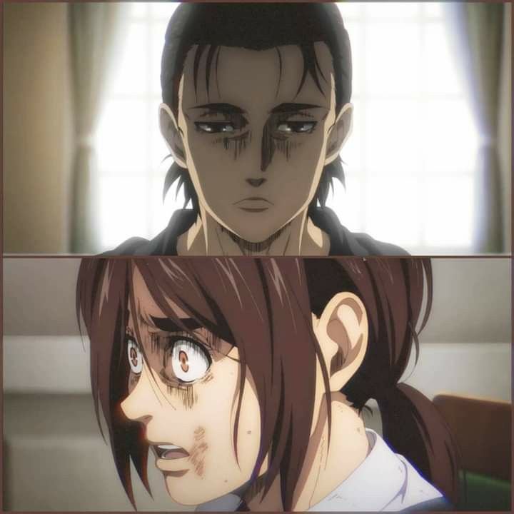 Erennevermiss's tweet photo. Gabi : I will Kill Eren Yeager , he won't run away

Also Gabi when he met Eren https://t.co/dw4WgdfWC9