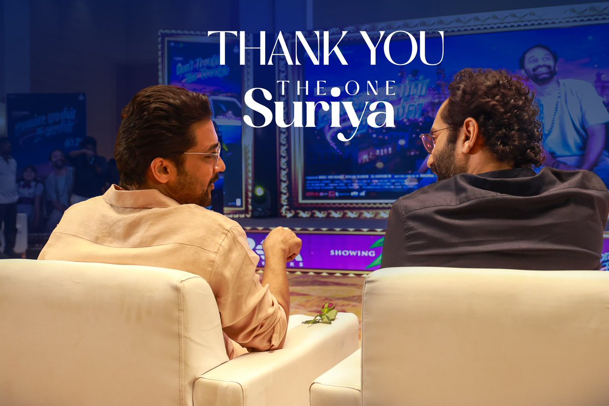 SakthiFilmFctry's tweet photo. Thank you to The One  @Suriya_offl for coming to our #DontTroubleTheTrouble Chennai Pre Release event and making it a Magical Scene with your presence and words!🤗✨️

#DTTTMovie #DTTTOnOct2nd #FahadhFaasil #SsaraPalekar @ssrajamouli @ShashankYeleti @ssk1122 @Shobu_ @kaalabhairava7 #PrasadDevineni @ArkaMediaWorks @SBbySSK @LahariMusic