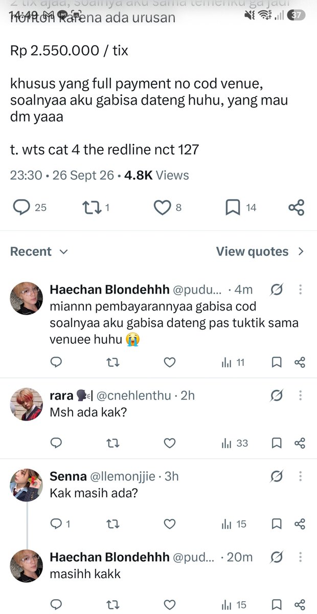 renz_precious's tweet photo. Help RT SCAM Nct127 Redline Jkt !

Buat yang masih cari wtb wts redline nct 127 jakarta hati2 yaa.. 

Dia wts cat 4 
@SeaBankID 901406925756
Jessica Eka Arviriani
083122084843

Hapus komen, reply yg lain bisa tp respon aku nggak bisa

https://t.co/KIRZfgl9Ye https://t.co/OTmxjJRh1B