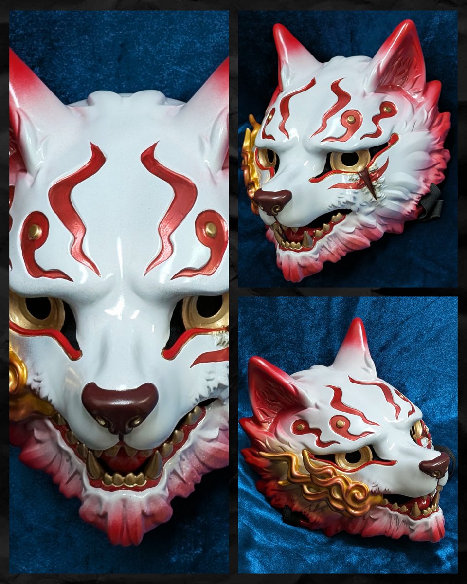 SATIKOUBOU's tweet photo. 鬼平太さんのカラーオーダー作品はこちら！かしまやのさとこちゃん作『鬼狐面』リスペクトカスタマイズ面になりました！素敵なオーダーありがとうございました！！ https://t.co/gEpHCIjEmc