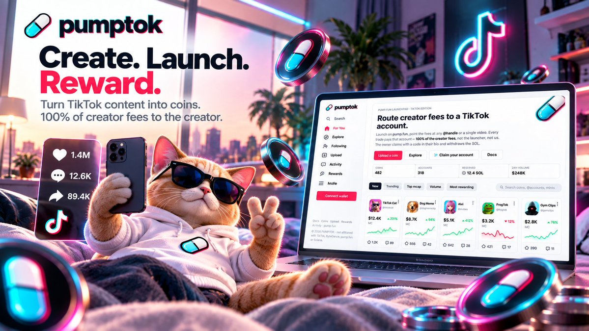 PumpTokMe's tweet photo. Create. Launch. Reward

It's that easy!

Turn viral TikToks into coins and let creators earn 100% of the fees.

https://t.co/n6NNpTPDm6 https://t.co/DP3IC4O4QY