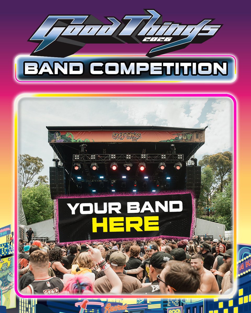 GoodThingsFest's tweet photo. YOUR BAND COULD PLAY GOOD THINGS. 🎸🎤
👾 https://t.co/ghYWVkVxF0

Three up-and-coming Australian bands will open Stage 5 this December alongside some of the BIGGEST names in alternative music.

With thanks to our Band Comp partners. https://t.co/bUGCa0nqzz