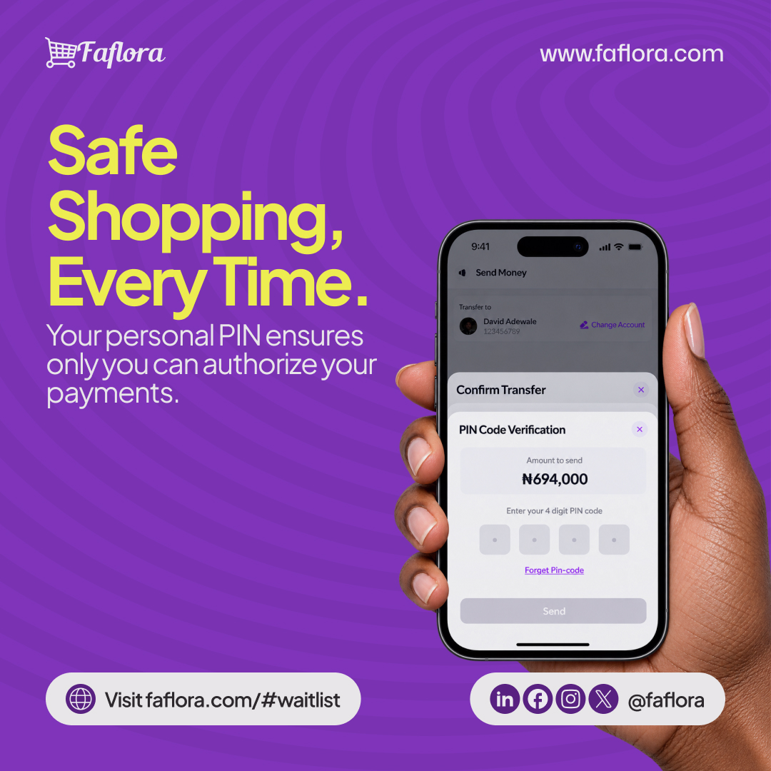 Faflora_NG's tweet photo. Shop with confidence. Your security matters to us. With your personal PIN, only you can authorize your payments on Faflora. Safe shopping, every time. Visit https://t.co/hIzFi0D2Tq us: @faflora
#Faflora #SafeShopping #SecurePayments #OnlineShopping #ShopWithConfidence #ComingSoon https://t.co/ey17ZNk7dw