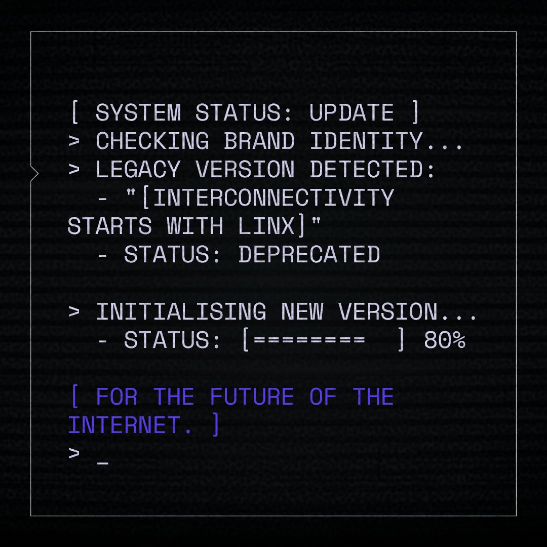 LINX_Network's tweet photo. Something new is loading at LINX... ๐
For over 30 years weโve been operating for the good of the Internet.
Now, itโs time for our next update.
#WatchThisSpace #FutureoftheInternet #LINX https://t.co/knAjvCUJqo