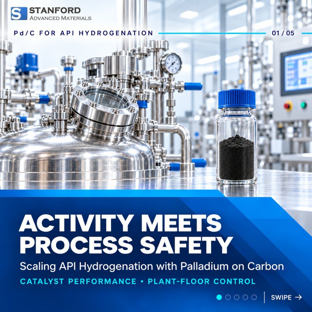 SAMaterials's tweet photo. Eliminating dust ignition risks during API hydrogenation shouldn't mean sacrificing reaction yield.  SAM offers 5% &amp; 10% water-wet(50% moisture, ≥930 m²/g surface area) Pd/C catalysts engineered for high TON, plant safety, and clean filtration.   #Catalysis #Pharma https://t.co/KroRRYxg3e