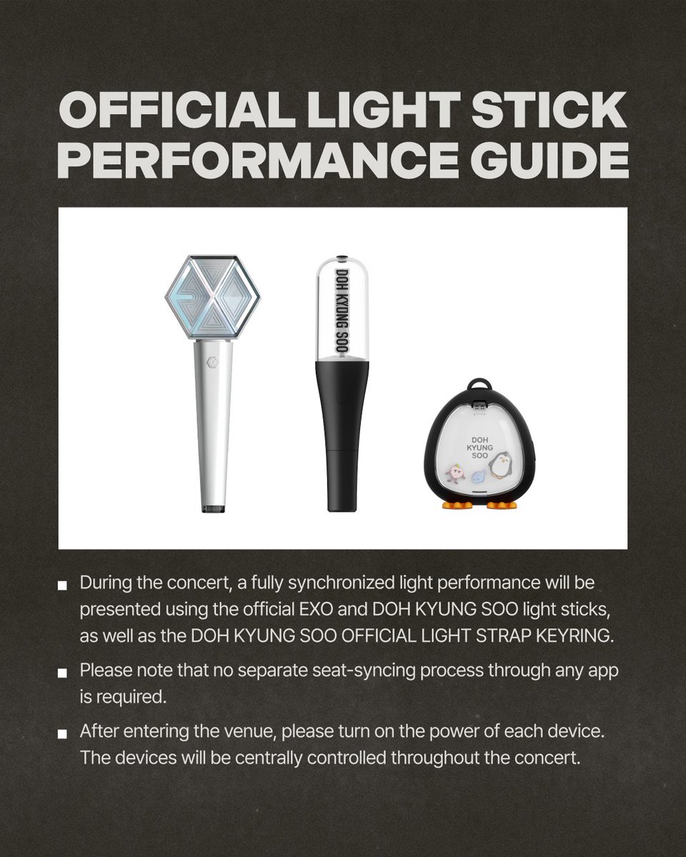 DOHKYUNGSOO_X's tweet photo. 2026-2027 DOH KYUNG SOO
CONCERT TOUR [DAY OFF] IN SEOUL
OFFICIAL LIGHT STICK PERFORMANCE GUIDE

During the 2026-2027 DOH KYUNG SOO CONCERT TOUR [DAY OFF] IN SEOUL, the official light sticks will be synchronized for a performance.

To ensure the event runs smoothly, please turn on your official light stick once you enter the venue!

📅 2026.10.02(FRI) 7:30PM (KST)
📅 2026.10.03(SAT) 5PM (KST)
📅 2026.10.04(SUN) 5PM (KST)
📍 KINTEX 1, EXHIBITION HALL 5

#도경수 #DOHKYUNGSOO
#DAY_OFF