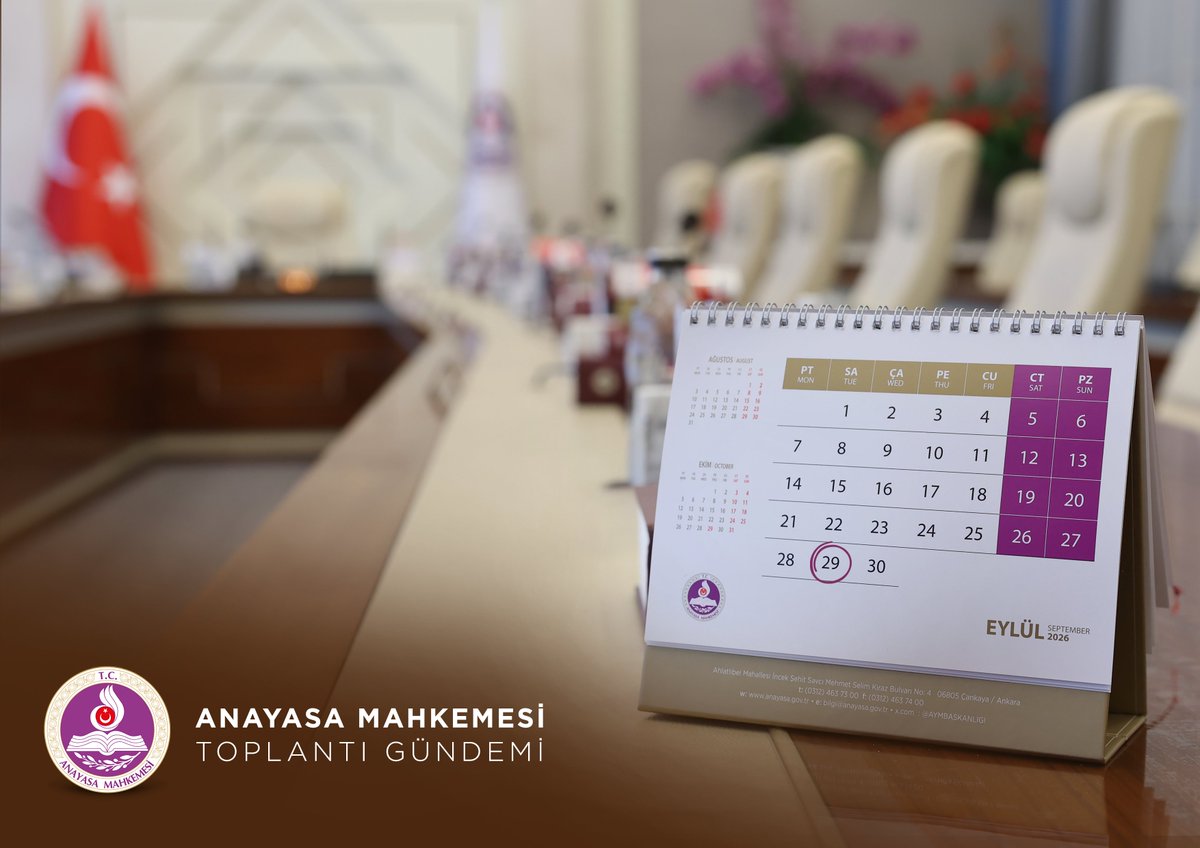 AYMBASKANLIGI's tweet photo. Anayasa Mahkemesinin bu haftaki Genel Kurul gündemine aşağıdaki bağlantıdan ulaşabilirsiniz.  

👉 Genel Kurul Gündemi (29.9.2026): https://t.co/BGiKWuRlik https://t.co/vRD742J8nu