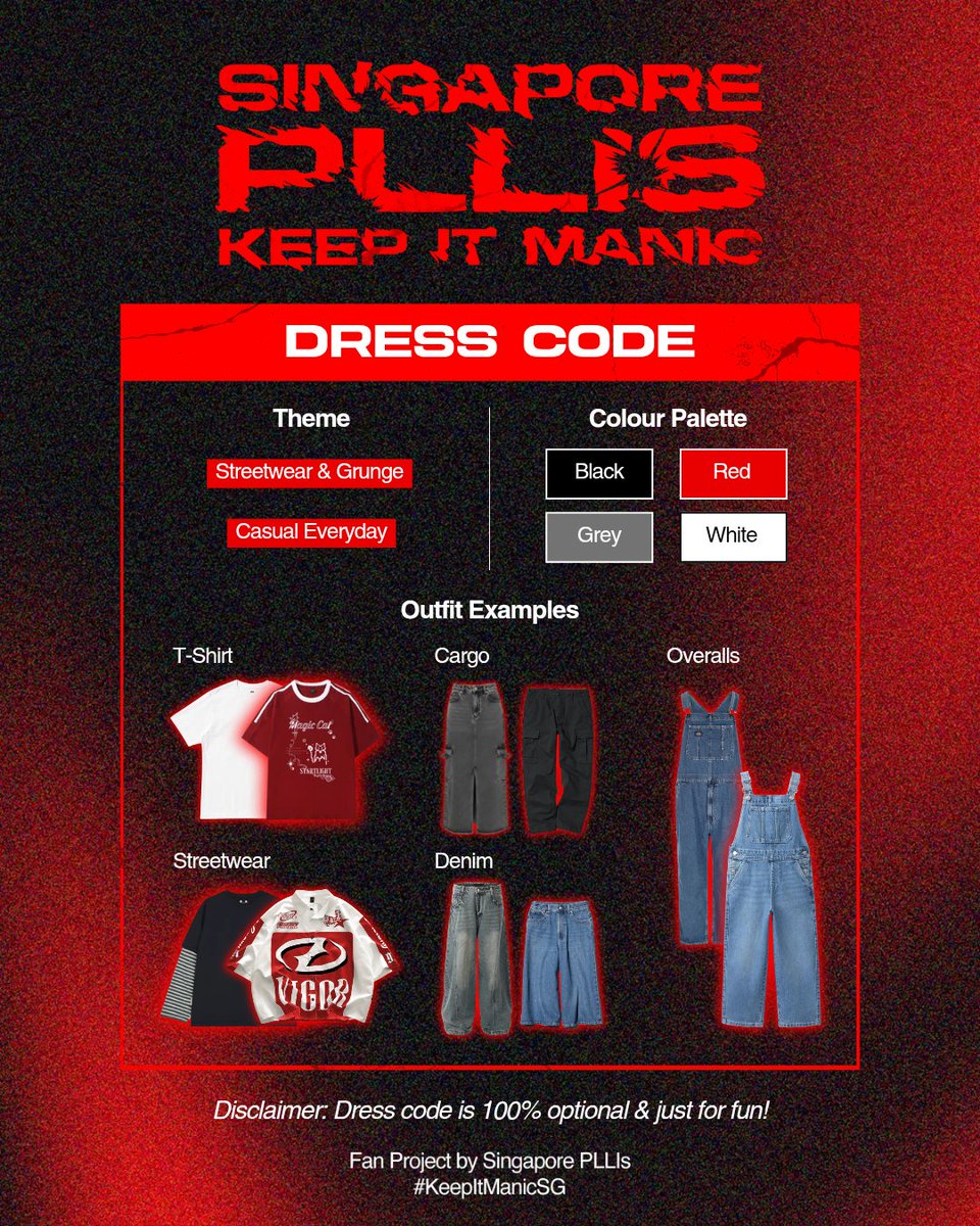 singaplli_0312's tweet photo. 📢 Dress Code Announcement 📢

Theme:
< Streetwear &amp; Grunge | Casual Everyday >

​✨ Note: Dress code is 100% optional &amp; just for fun! Wear whatever makes you feel comfortable or cosplay your bias!

​🔗 https://t.co/ruDY3E5x7k

​#PLAVE #플레이브
#PLAVEinSG #KeepItManicSG https://t.co/77BWKfYDuS