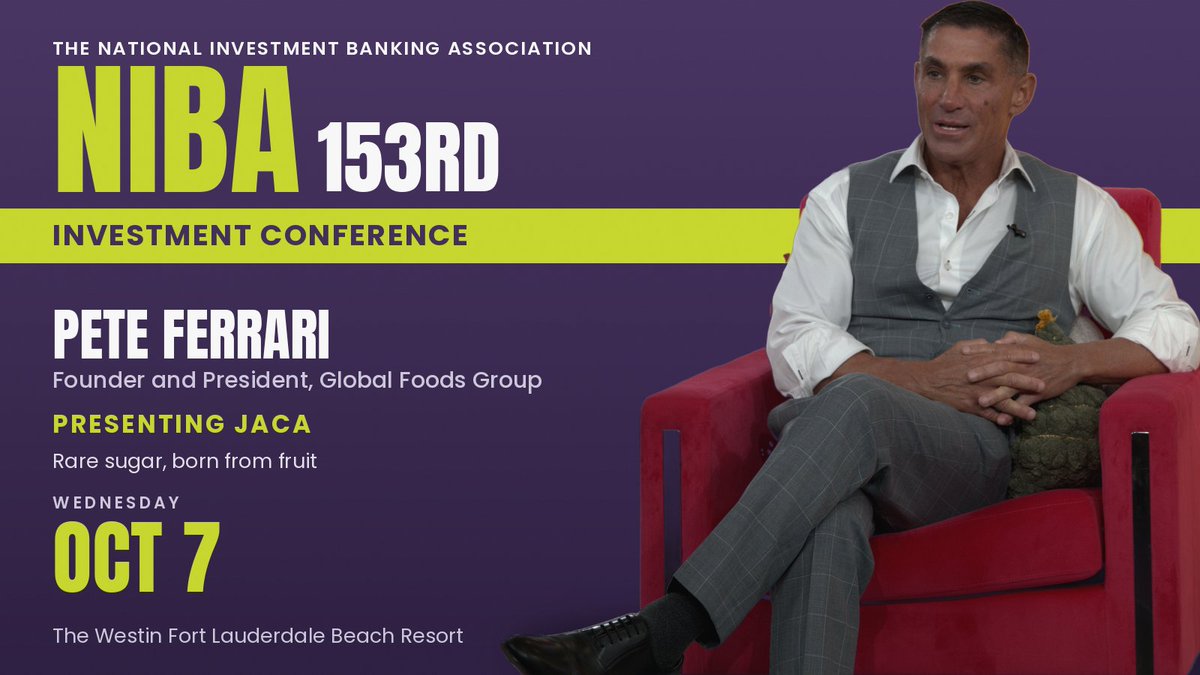 peteferrari28's tweet photo. Wednesday, October 7. The NIBA 153rd Investment Conference at The Westin Fort Lauderdale Beach Resort. I will be on the mainstage presenting Jaca to a room of investors and capital markets professionals from across the country.

Most people have never heard of allulose, and that is the opportunity. Jaca is rare sugar, born from fruit. It tastes like sugar because it is sugar, and it does not raise blood glucose. Diabetic and keto friendly.

If you are in the room on the 7th, come find me.

#NIBA #InvestmentConference #Jaca #Allulose #FortLauderdale #technology #innovation