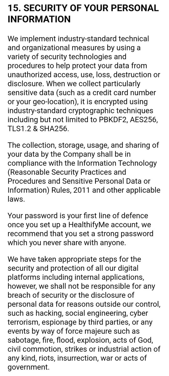 stardustrooba's tweet photo. @healthifyme your privacy policy says credit card numbers are encrypted using AES-256/TLS etc. Does this mean HealthifyMe actually stores the card number, or is it tokenised as per RBI's card-tokenisation framework? Also, what is the retention/deletion policy for saved card details? https://t.co/5D4AIemN0I