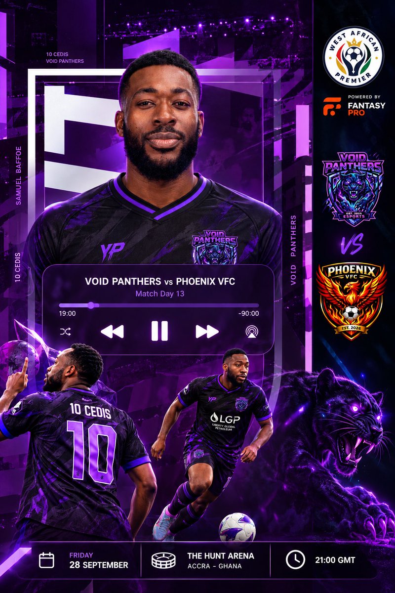 Void_Panthers10's tweet photo. 𝗜𝗧'𝗦 𝗠𝗔𝗧𝗖𝗛𝗗𝗔𝗬 !!! 👀🏆

🏆 West African League(Premier)
🏟  The Hunt Arena
🆚 @PhoenixVFC 
⏰ 21:00 KO GMT 
📺 Sky Sports https://t.co/2YI99SAgz9