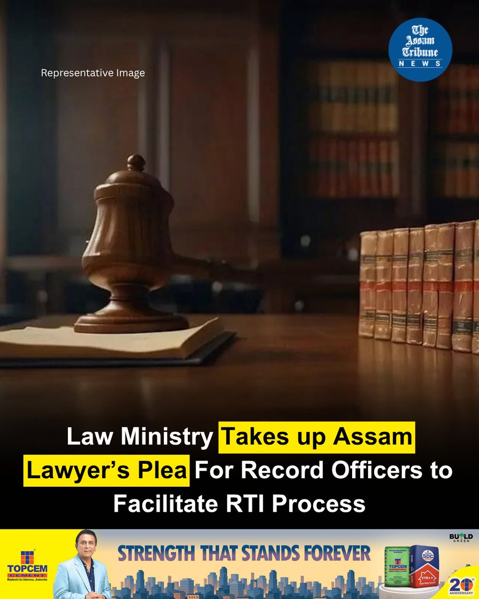 assamtribuneoff's tweet photo. The Union Law Ministry has taken up a plea by an Assam-based lawyer for appointment of record officers under the Public Records Act, 1993, to facilitate furnishing of information under the RTI Act, 2005.

Read: https://t.co/eU3TvyEDXk

#RTIAct #PublicRecordsAct #TheAssamTribune https://t.co/R7o5hTScsj