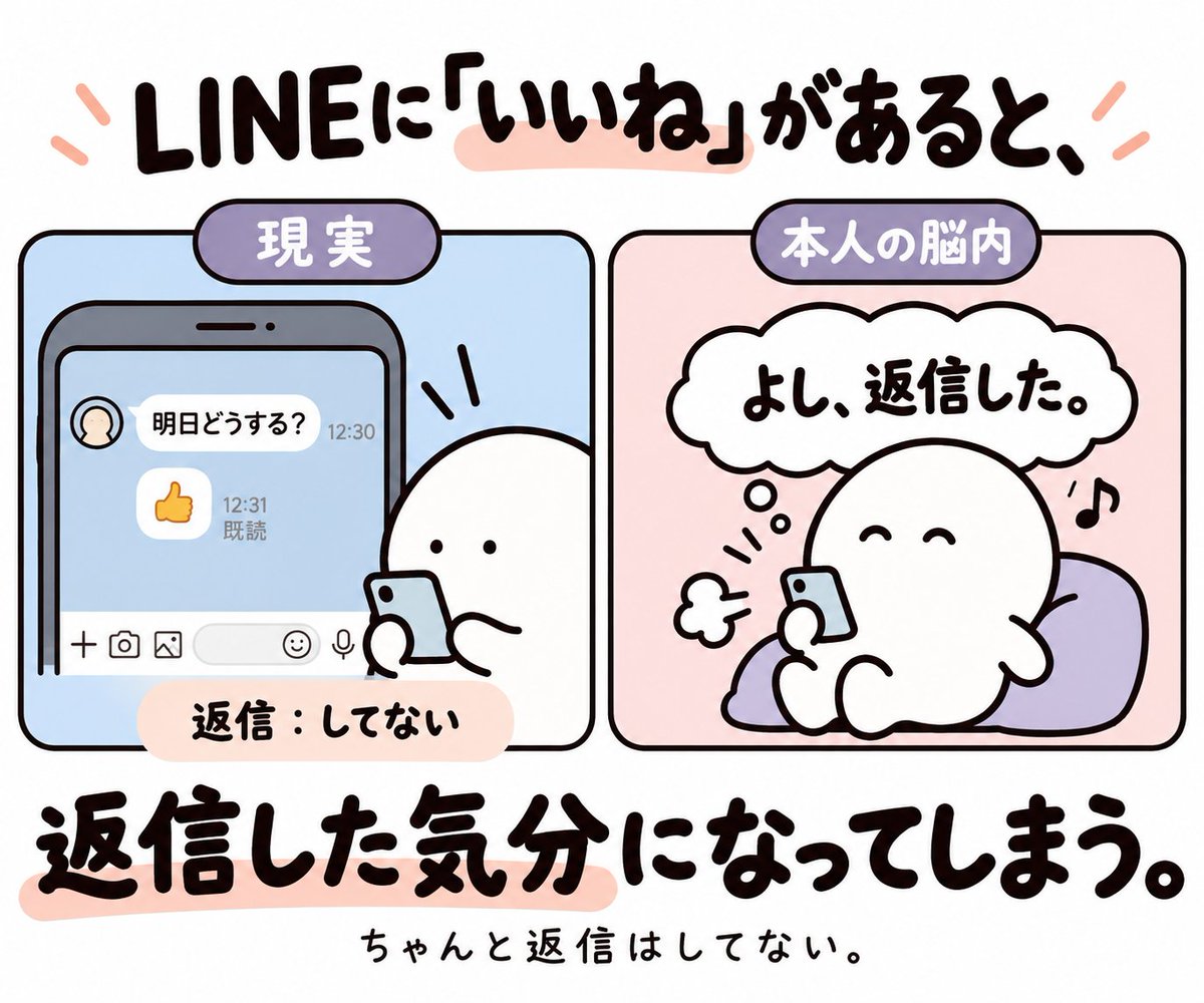 DIDISTUDIO30's tweet photo. LINEに「いいね」があると、
なぜか返信した気分になる。👍
ちゃんと返信はしてない。

これ、私だけじゃないよね？😂
＃LINEスタンプ＃LINEスタンプ販売中 https://t.co/MtnrMhOfut