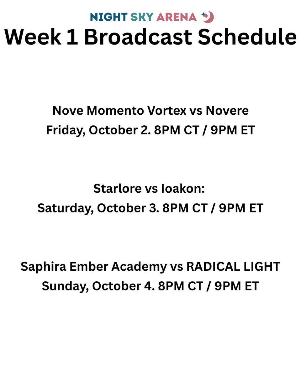 NightSkyArena's tweet photo. The NSA S2 groups stage broadcast schedule is here! https://t.co/tUKheXmskb