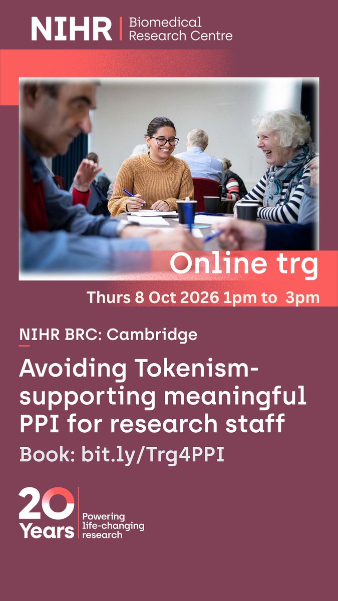 CambridgeBRC's tweet photo. 📣 Calling all health researchers
Avoiding Tokenism: Supporting meaningful PPI training. A FREE online session, 8 Oct, 1-3pm. Learn how to make your public contributions feel heard &amp; valued &amp; ensure the PPI you’re doing is more than a box-ticking exercise https://t.co/uffEknLjCL https://t.co/uGSDmIan15