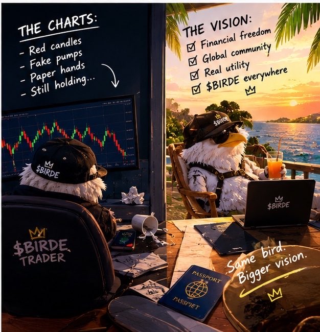 __thatbadg's tweet photo. this $BIRDE is starting to make sense.

there’s something about the whole vibe, the bird, the memes, the community, the vision.

it doesn’t feel like another random ticker thrown at the timeline just to farm a few candles.

the whole bird + binoculars thing actually fits the project too well.

i don’t know what the market has planned, but you can’t deny the meme potential here.

100x is always the dream, but the real game is finding the ones with a story people actually want to follow.

for now, i’m just watching @birdeyememe.🦅