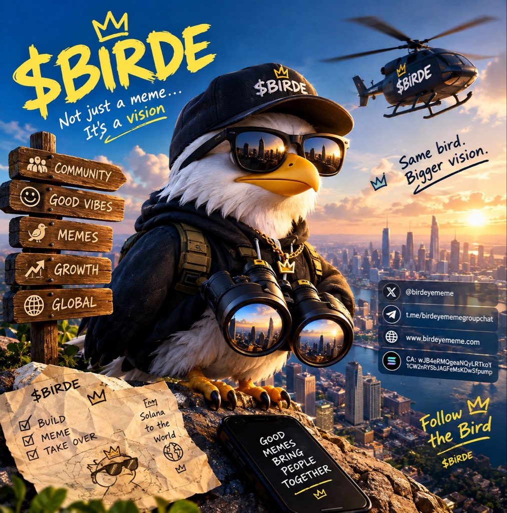__thatbadg's tweet photo. this $BIRDE is starting to make sense.

there’s something about the whole vibe, the bird, the memes, the community, the vision.

it doesn’t feel like another random ticker thrown at the timeline just to farm a few candles.

the whole bird + binoculars thing actually fits the project too well.

i don’t know what the market has planned, but you can’t deny the meme potential here.

100x is always the dream, but the real game is finding the ones with a story people actually want to follow.

for now, i’m just watching @birdeyememe.🦅