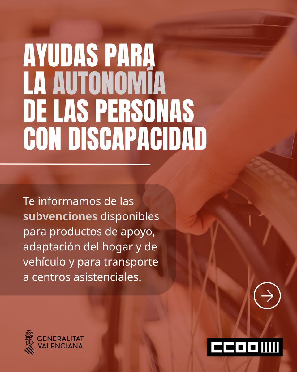ccoopv's tweet photo. ℹ️#CCOOPVinforma Convocatoria de subvenciones para la promoción de la autonomía personal de las personas con #discapacidad
⚠️Importante: el plazo para solicitarlas está abierto hasta el 2 de octubre de 2026
https://t.co/LVZbJWzmf9 https://t.co/kdnPliAUyB