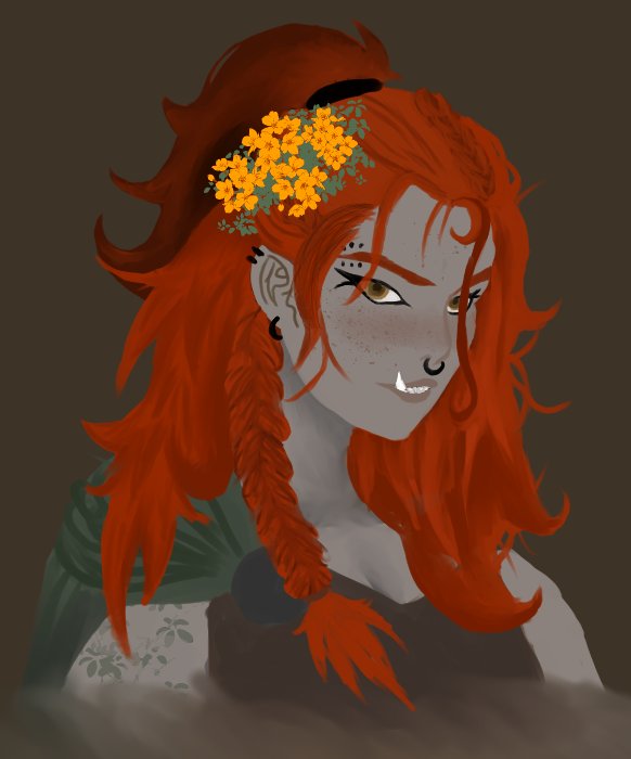 Angry_Ravioli47's tweet photo. Portrait of my newest dnd character Asha Wildbloom 🏹🍂
#DnDcharacter #digitalart #smallartist #halforc https://t.co/4AqHiJ8Agh