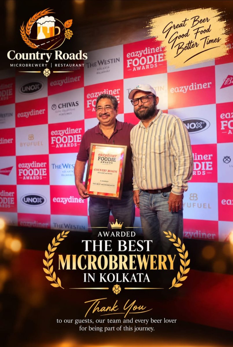 shashik06063274's tweet photo. 10 YEARS OF COUNTRY ROADS
Awarded “Best Microbrewery in Kolkata” at the Eazydiner Foodie Awards.
#EazyDiner #KolkataFood #CountryRoad https://t.co/F256SOixdY