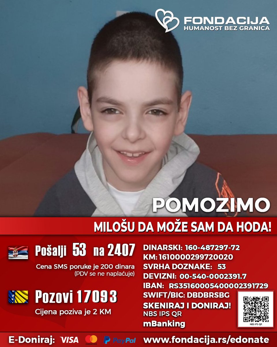 Vladano's tweet photo. Miloš boluje od cerebralne paralize. Ima 13 godina i još nije prohodao.

Pomozimo!

🇷🇸  Pošalji SMS: 53 na 2407
https://t.co/OQwjAzpU8B
(link za mobilne)

🇧🇦  Pozovi: 17093

Skeniraj QR kod - mBanking

E-Doniraj - VISA, MasterCard, PayPal:
https://t.co/pn1R4WJCFE https://t.co/Foh3lrmIom