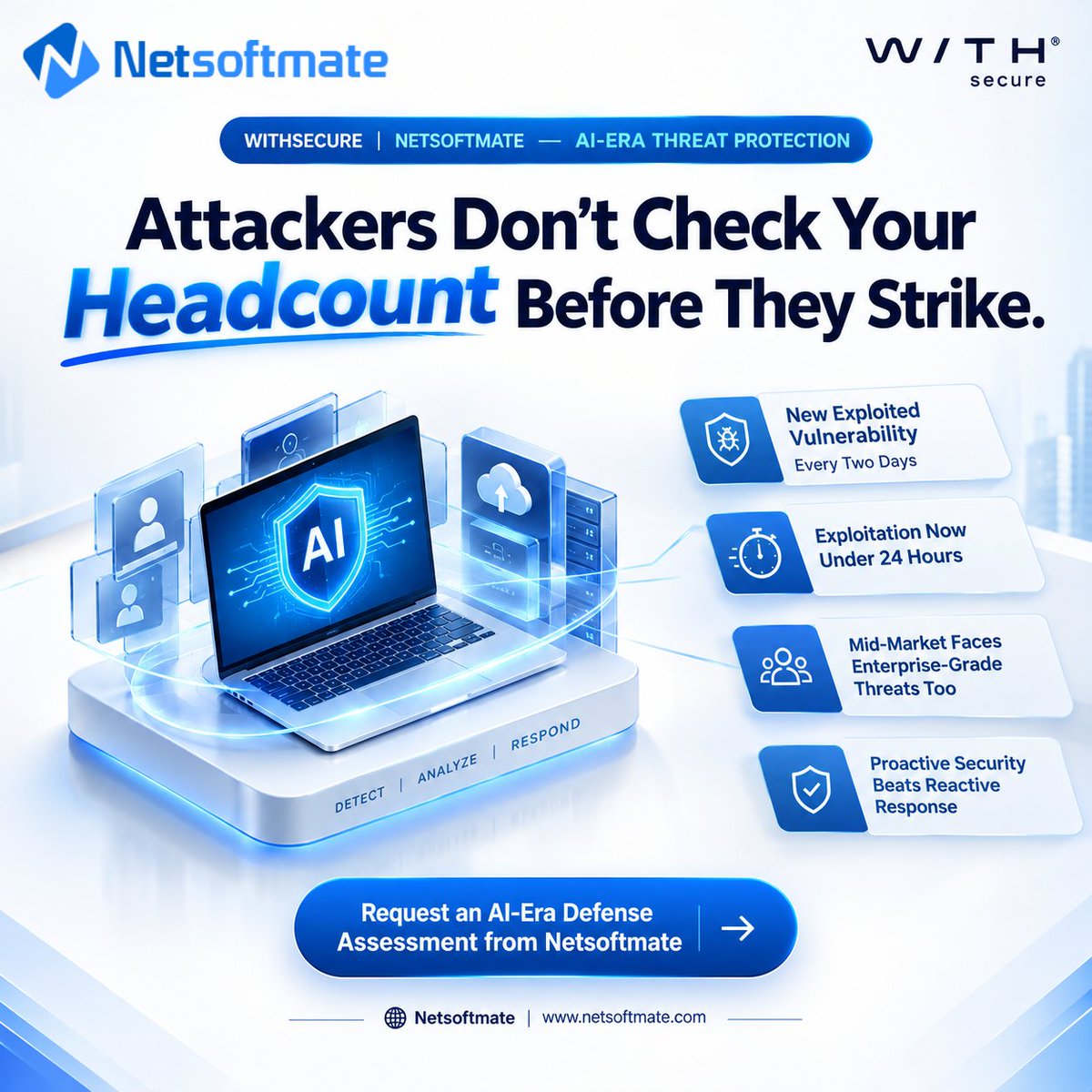 Netsoftmate's tweet photo. The threat landscape moves faster than your patch cycle.

@WithSecure  Exposure Management, delivered by @Netsoftmate , helps identify and prioritize exposures before attackers exploit them.

🌐 https://t.co/IN8RNFZYYx

#Netsoftmate #WithSecure #CyberSecurity #ExposureManagement https://t.co/WglMiXaW16