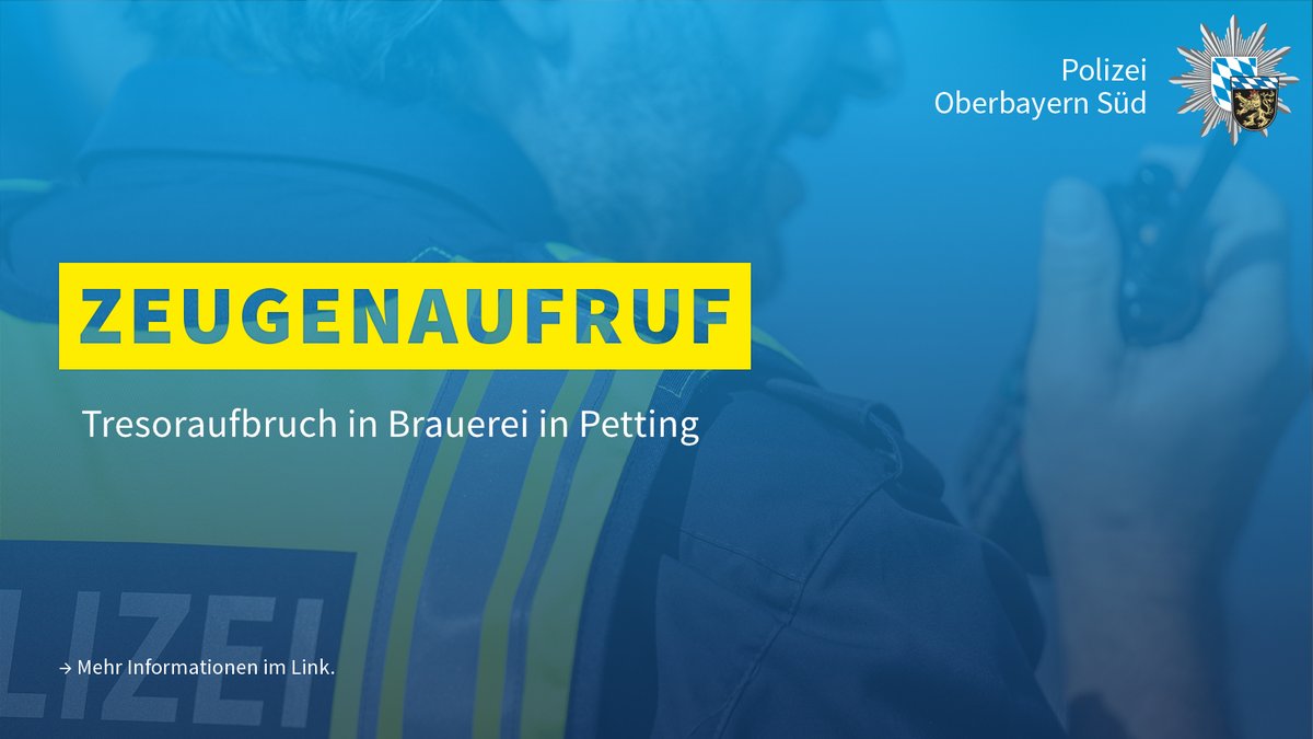 polizeiOBS's tweet photo. #Petting
In der Nacht auf Sonntag drang ein bislang unbekannter männlicher Täter in Räumlichkeiten des Brauereigebäudes in der Salzburger Straße ein und machte sich an einem Tresor zu schaffen.

Zeugen werden gebeten, sich unter 📞0861/9873-0 zu melden.
🔗https://t.co/oZ4kfrtIth https://t.co/biMBo8kCKO