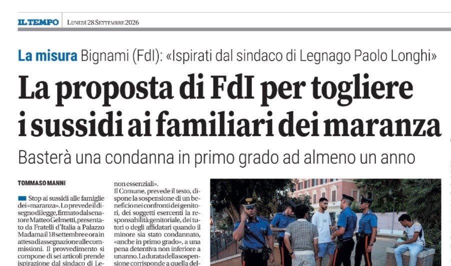 fratotolo2's tweet photo. Stop ai sussidi alle famiglie dei “maranza” condannati ad almeno un anno di reclusione, come ha già fatto il sindaco di Legnago: in arrivo un disegno di legge di FdI. 
@tempoweb https://t.co/7HUjBEag7L