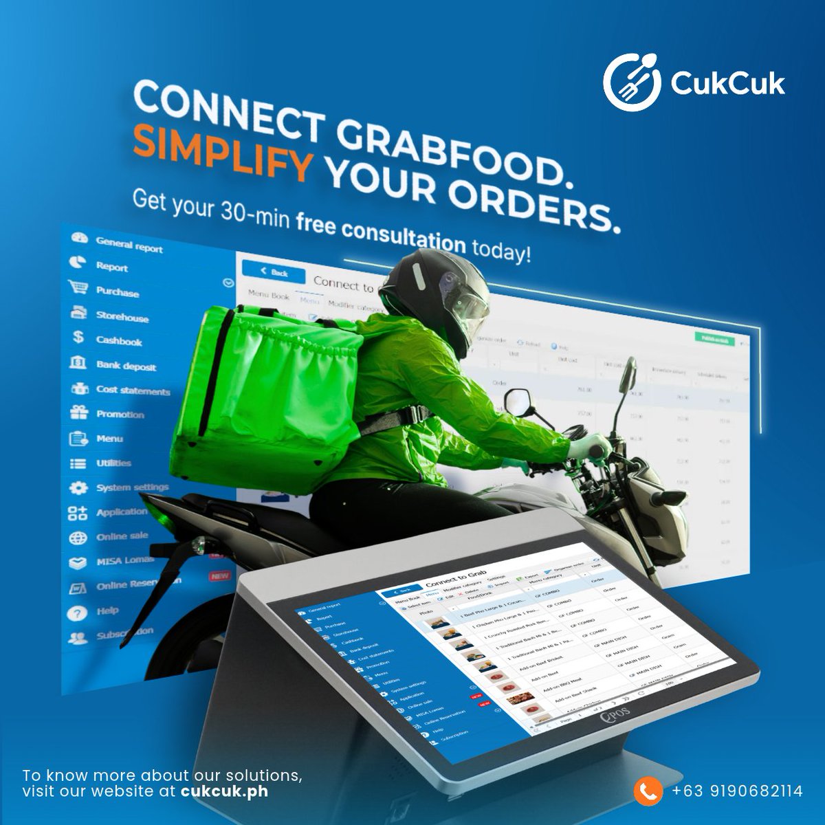 CondorPOSPH's tweet photo. Connect GrabFood directly to your POS and manage every order faster, easier, and with fewer errors.
🌐 Visit https://t.co/8Yn9wxm00s
#CukCuk #GrabFoodIntegration #RestaurantPOS #FandBTech #RestaurantManagement #POSPhilippines #FoodBusiness #RestaurantTechnology https://t.co/pW6rCSHlgS