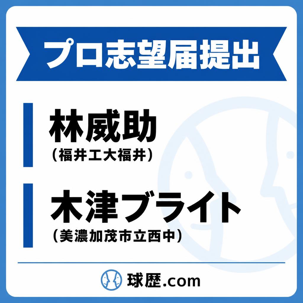kyureki_com's tweet photo. 【プロ志望届提出】
林威助（福井工大福井）
木津ブライト - 美濃加茂市立西中
https://t.co/eHdcApk27Q https://t.co/urvq2xZfUB