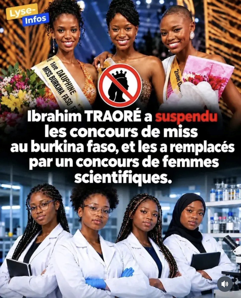 BlackBondPtv's tweet photo. 🚨 PENDANT QUE L’OCCIDENT VEND DU CUL, TRAORÉ FORME DES SCIENTIFIQUES

Au Burkina Faso , les concours de beauté sont suspendus.
À la place : HAKILI Mousso, un concours national destiné à former et mettre en lumière les talents scientifiques féminins.
84 jeunes filles en maths, physique, chimie.

Le 21 septembre, Ibrahim Traoré les reçoit au palais.
Il leur parle science, travail, ambition.

L’Afrique qui construit.
Pas celle qu’on exhibe.

Ibrahim Traoré est en lice pour devenir le plus grand président de l’histoire africaine.

Source: @ibrahim_traore_faso (Instagram)